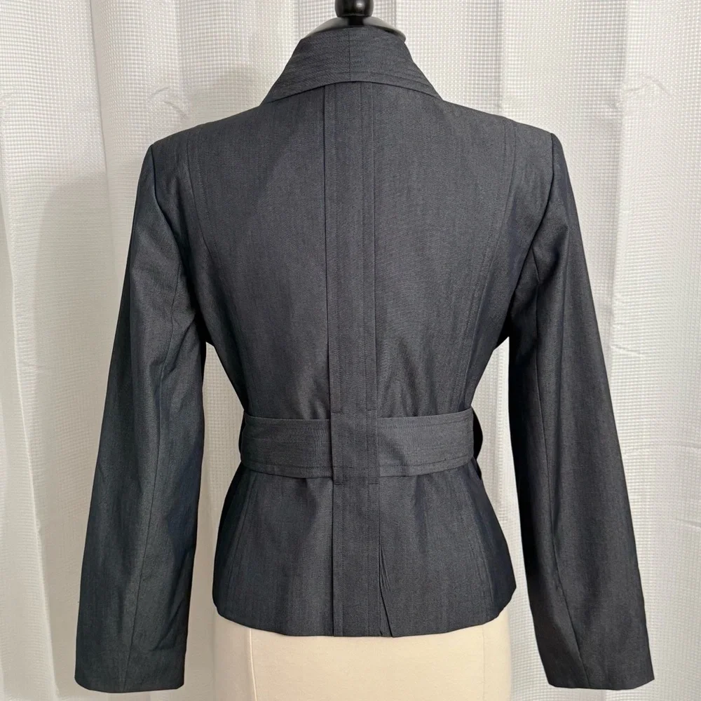 Platinum by Larry Levine Women's Front Snap/Tie Long Sleeve Blazer, Gray, Sz 12 - Picture 6 of 8